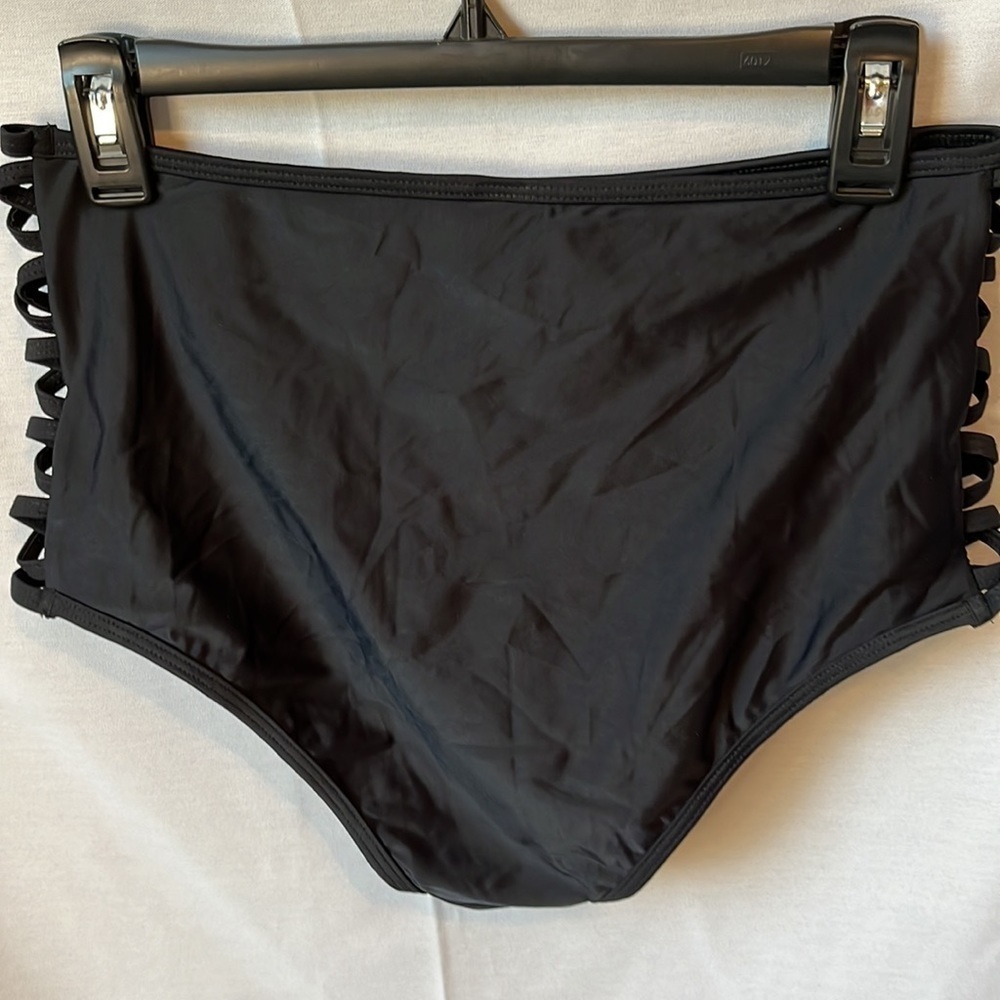 YONIQUE Black Tankini Set Peplum Lace Up High Waist Bikini Size Large - Picture 7 of 9